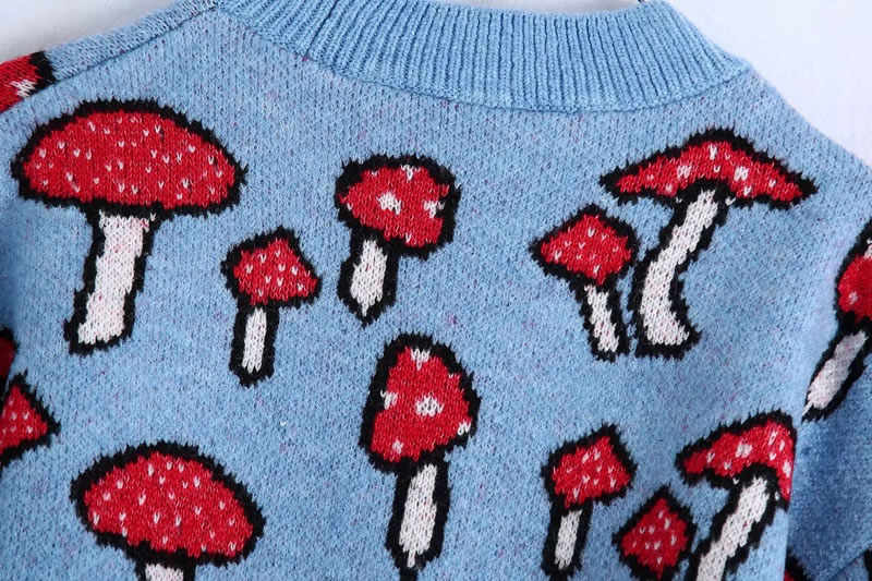 Fashion Multicolor Mushroom-print Knitted Sweater,Sweater