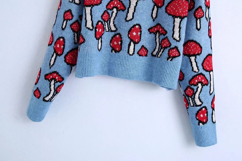 Fashion Multicolor Mushroom-print Knitted Sweater,Sweater