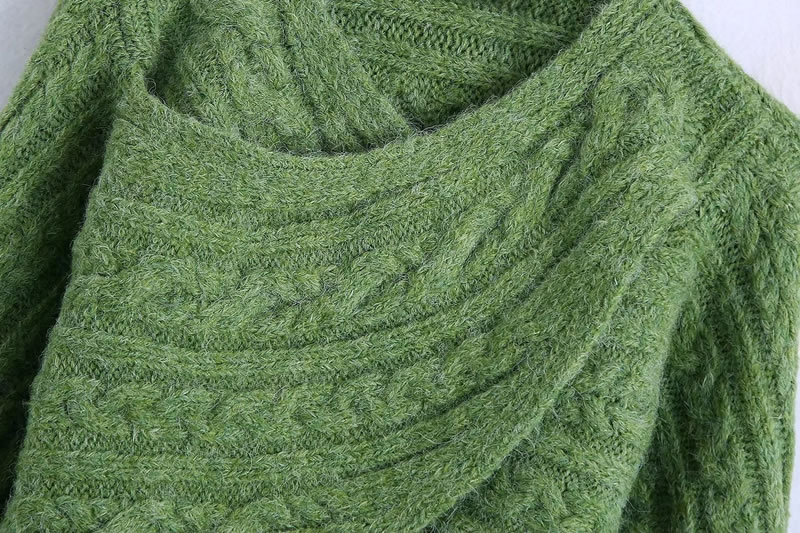 Fashion Green Eight-strand Sleeve Knit Sweater,Sweater