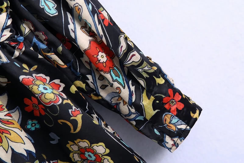 Fashion Multicolor Printed V-neck Tie Dress,Mini & Short Dresses