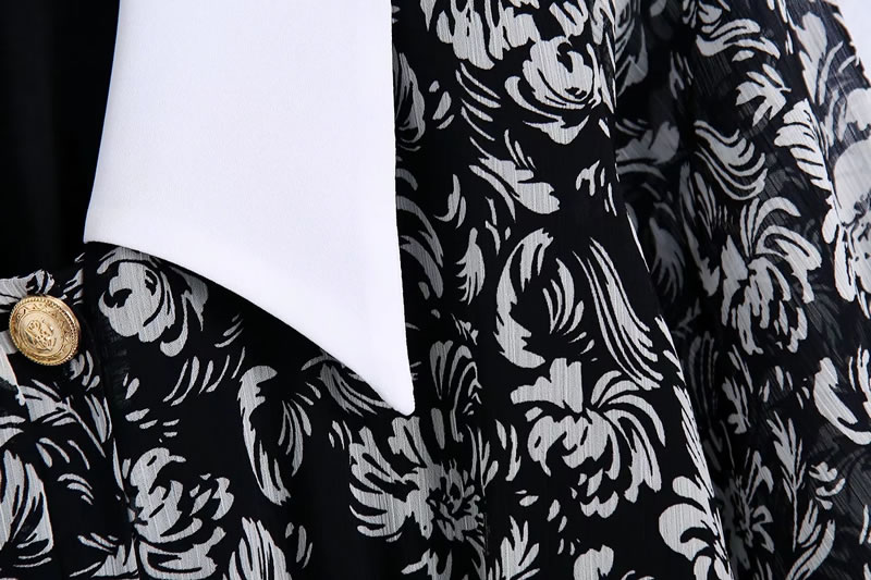 Fashion Black Printed Lapel Dress,Mini & Short Dresses