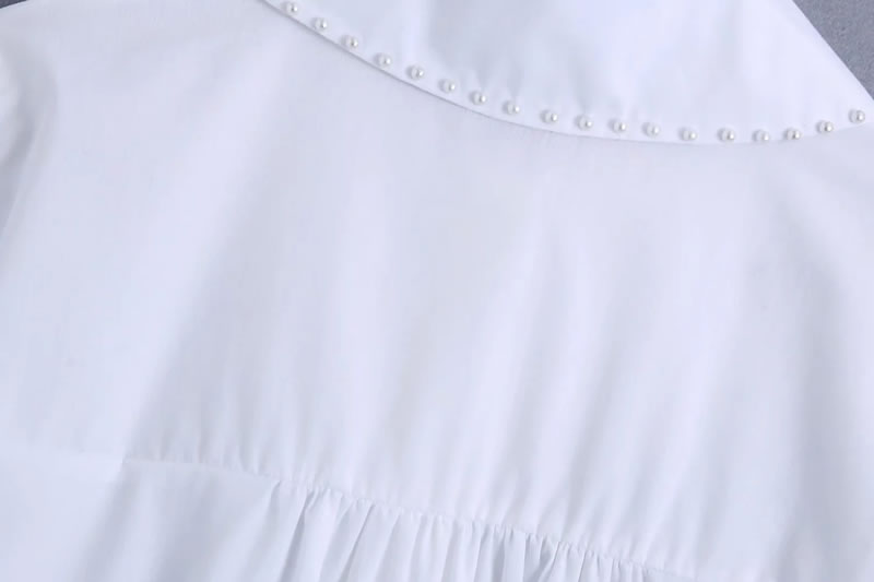 Fashion White Woven Jeweled Lapel Button-down Shirt,Tank Tops & Camis