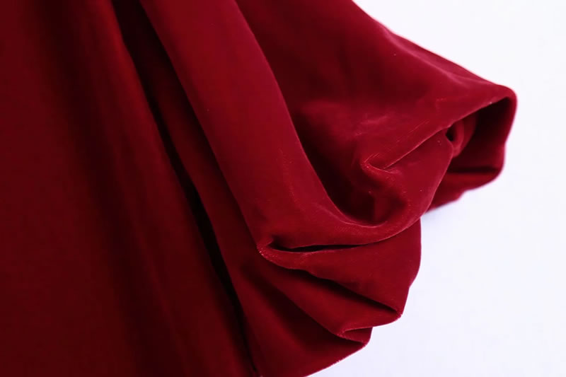 Fashion Red Woven Velvet V-neck Dress,Mini & Short Dresses