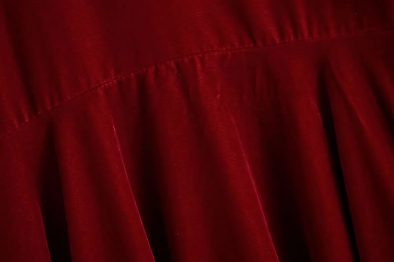 Fashion Red Woven Velvet V-neck Dress,Mini & Short Dresses