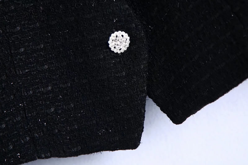 Fashion Black Textured One-button Cropped Blazer,Coat-Jacket