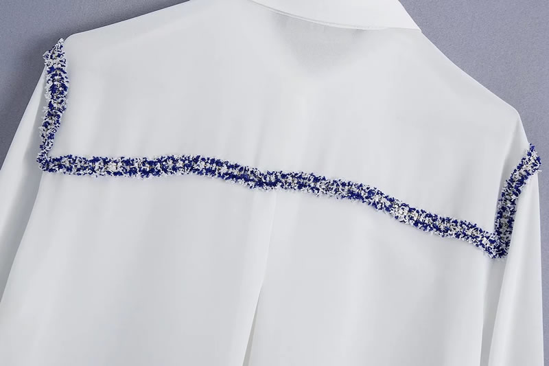 Fashion White Woven Geometric Textured Lapel Shirt,Tank Tops & Camis
