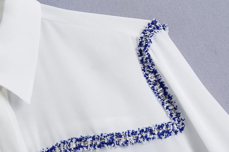 Fashion White Woven Geometric Textured Lapel Shirt,Tank Tops & Camis