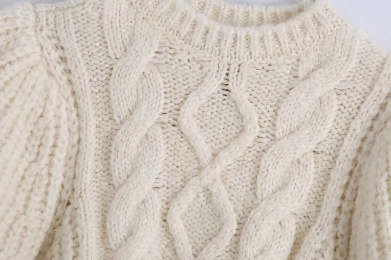 Fashion Grey Geometric Knit Puff Sleeve Sweater,Sweater