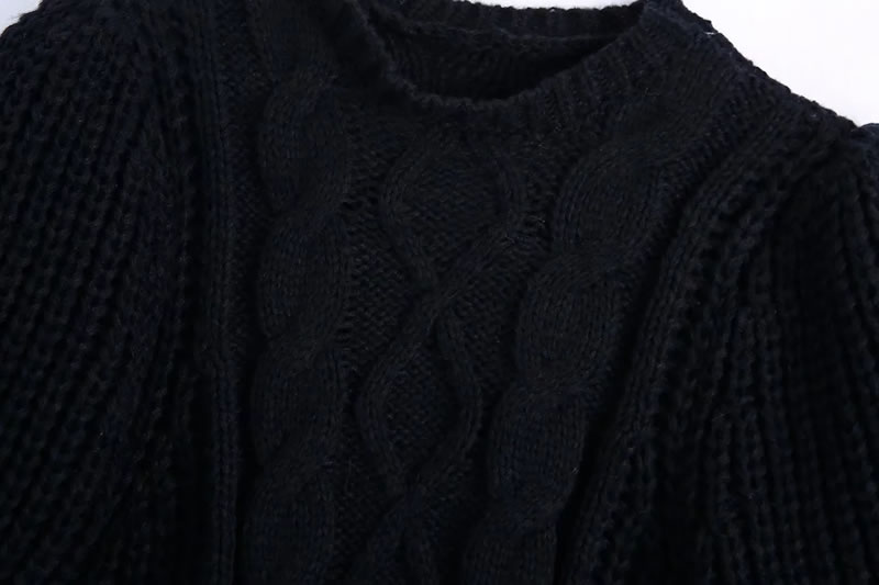 Fashion Black Geometric Knit Puff Sleeve Sweater,Sweater