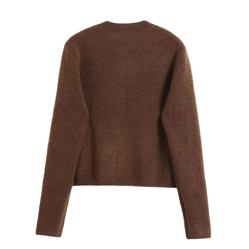 Fashion Brown Geometric Tiger Print Knitted Sweater,Sweater