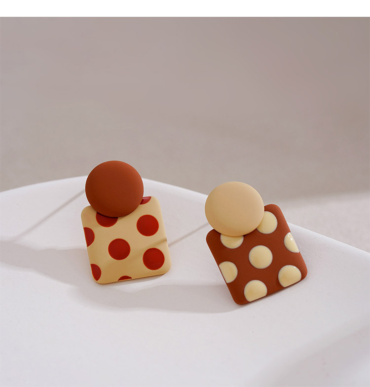 Fashion Red And White Dots Alloy Polka Dot Square Stud Earrings,Stud Earrings