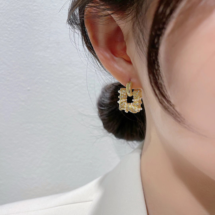 Fashion Gold Metal Diamond Square Stud Earrings,Stud Earrings