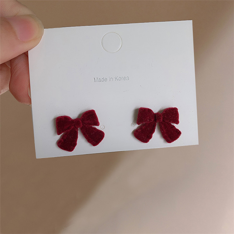 Fashion Red Alloy Velvet Bow Stud Earrings,Stud Earrings
