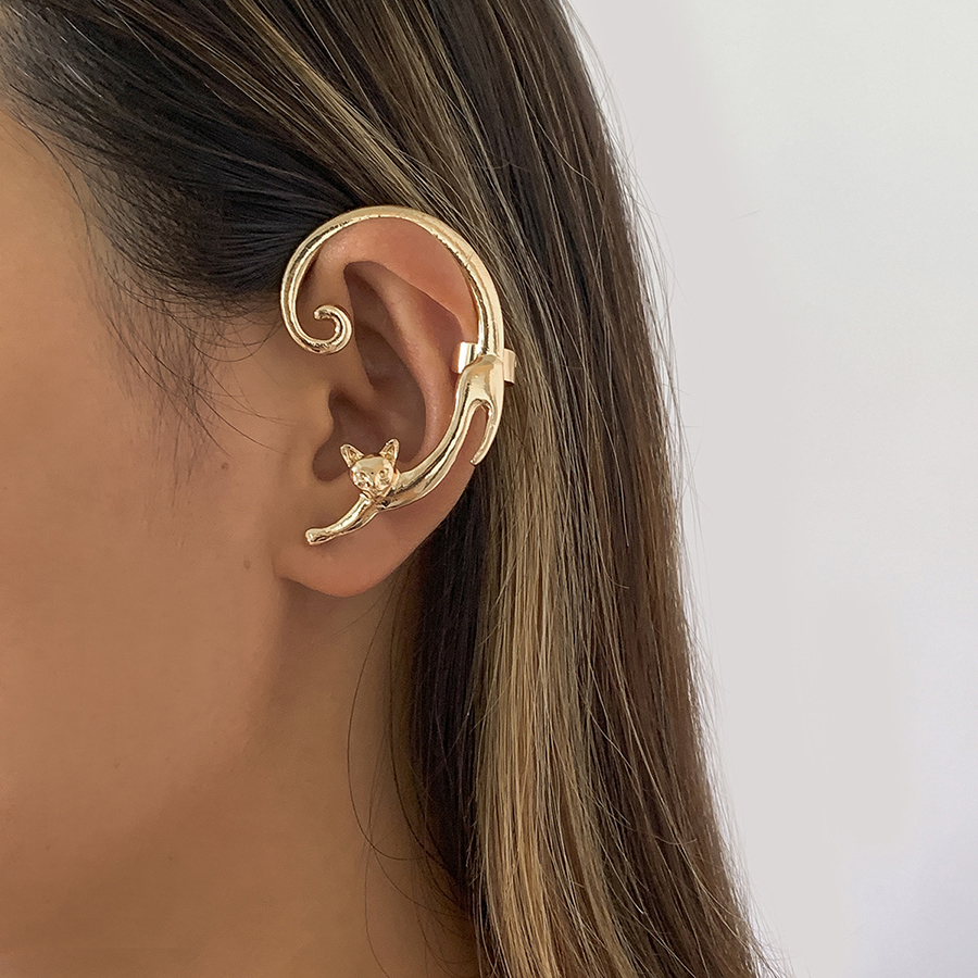 Fashion Gold Metal Three-dimensional Kitten Ear Bone Clip,Clip & Cuff Earrings