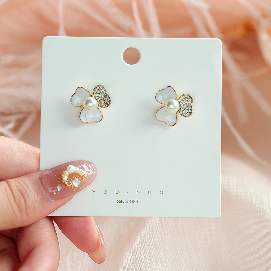 Fashion Gold Alloy Diamond Pearl Flower Stud Earrings,Stud Earrings