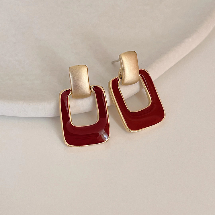 Fashion Red Alloy Geometric Square Stud Earrings,Stud Earrings