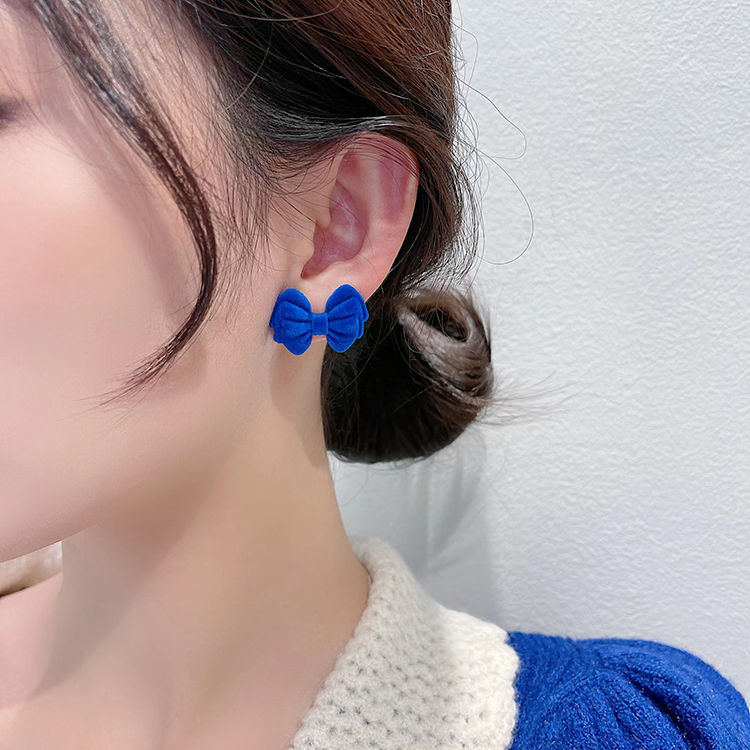Fashion Blue Flocked Bow Stud Earrings,Stud Earrings
