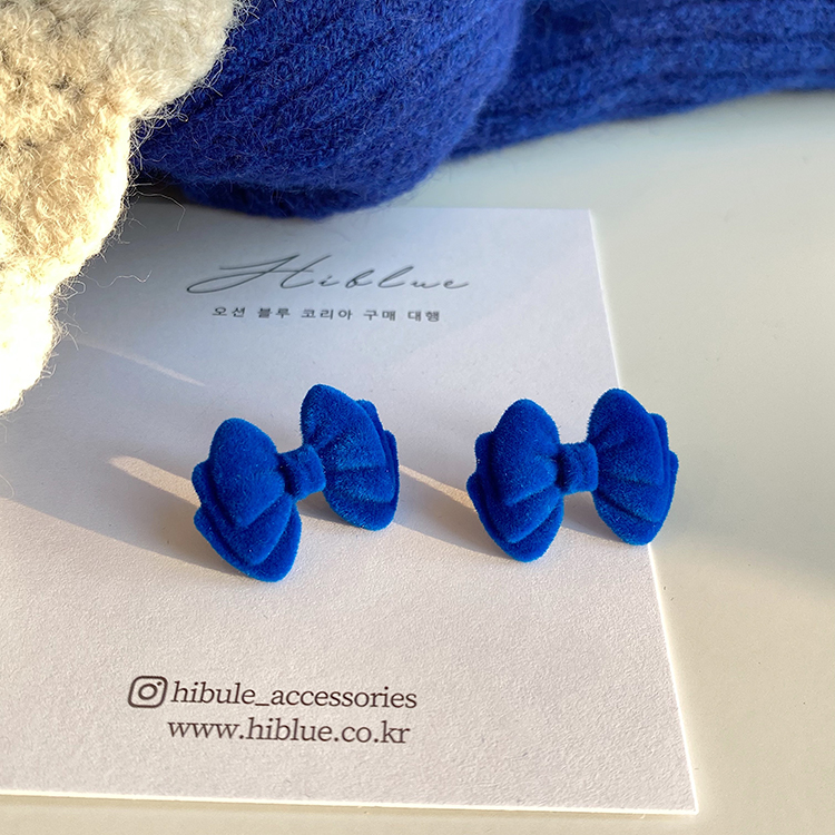 Fashion Blue Flocked Bow Stud Earrings,Stud Earrings
