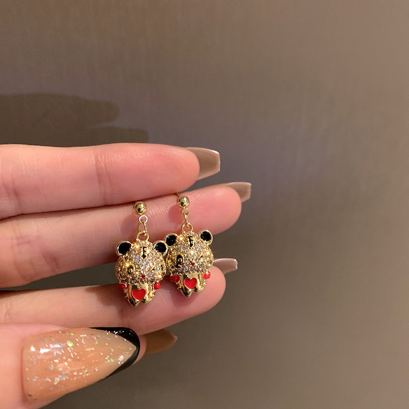 Fashion Gold Alloy Diamond Small Tiger Stud Earrings,Stud Earrings