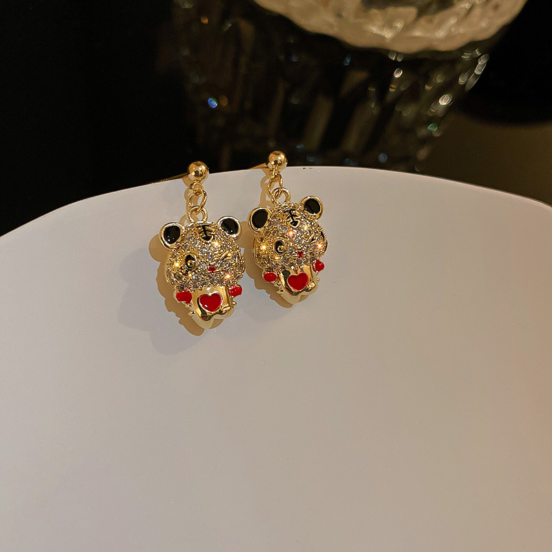 Fashion Gold Alloy Diamond Small Tiger Stud Earrings,Stud Earrings