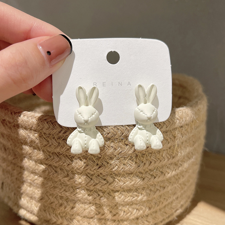 Fashion White Alloy Rabbit Stud Earrings,Stud Earrings
