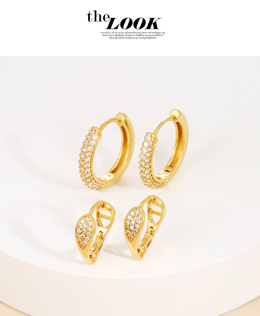 Fashion Gold-2 Brass Inlaid Zirconium Irregular Earrings,Earrings