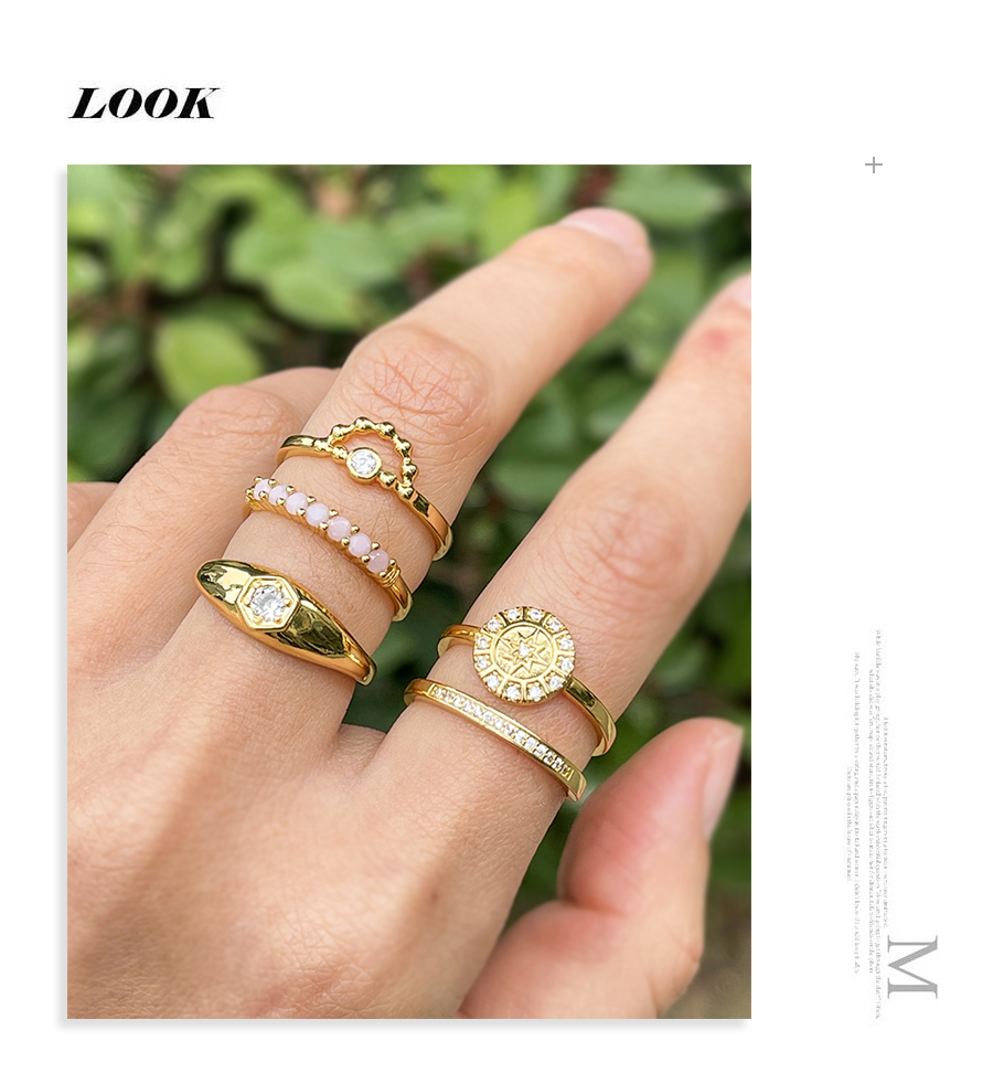 Fashion Gold-2 Copper Set Zirconium Irregular Ring,Rings