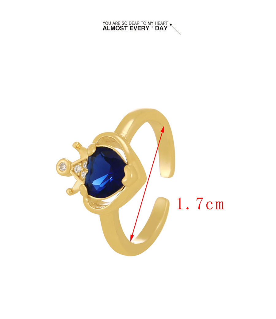 Fashion Royal Blue Bronze Zirconium Crown Heart Ring,Rings