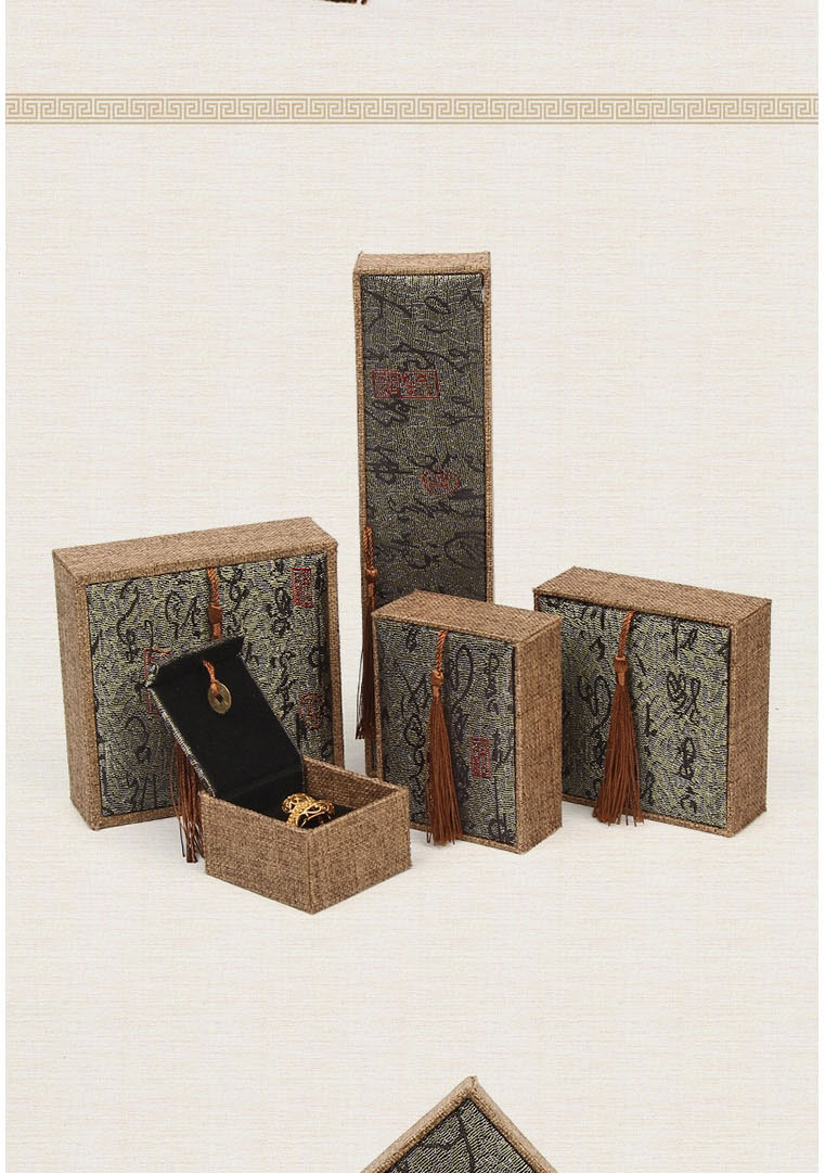 Fashion Green Hemp Calligraphy Tassel Box 24*6*3.7 Bracelet Box Long Chain Linen Tassel Jewelry Box,Jewelry Packaging & Displays