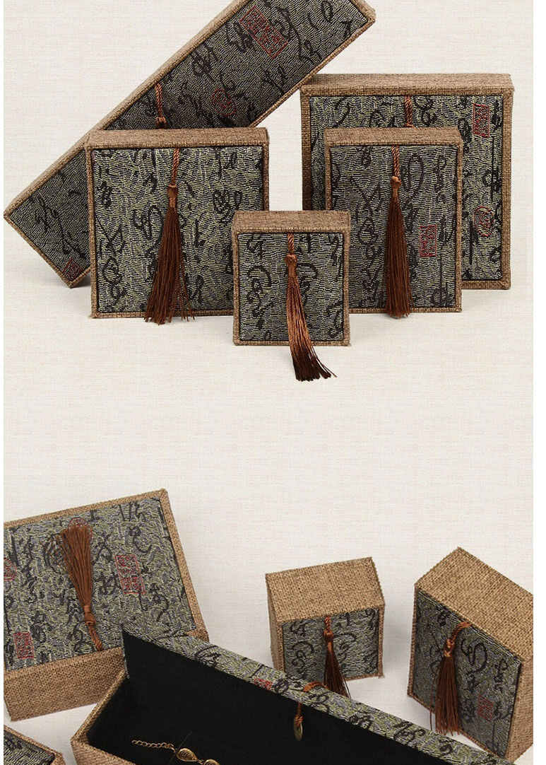 Fashion Kenaf Calligraphy Tassel Box 24*6*3.7 Bracelet Box Long Chain Linen Tassel Jewelry Box,Jewelry Packaging & Displays