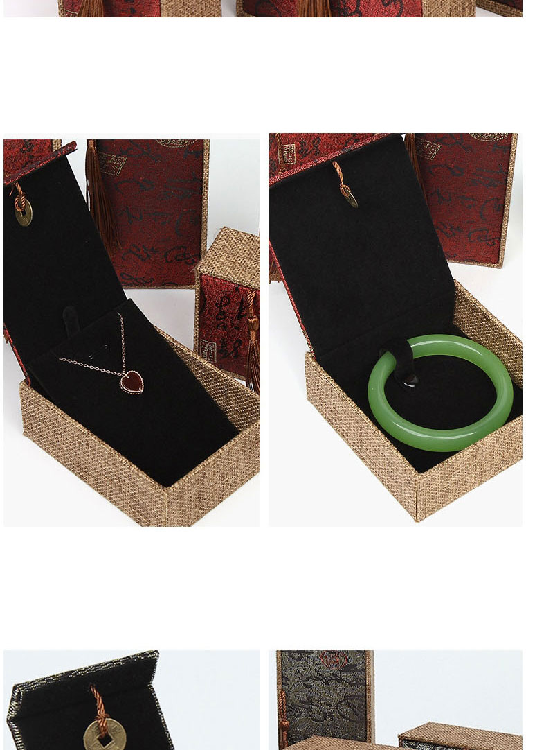 Fashion Green Hemp Calligraphy Tassel Box 6*6.5*3.6 Ring Box Long Chain Linen Tassel Jewelry Box,Jewelry Packaging & Displays