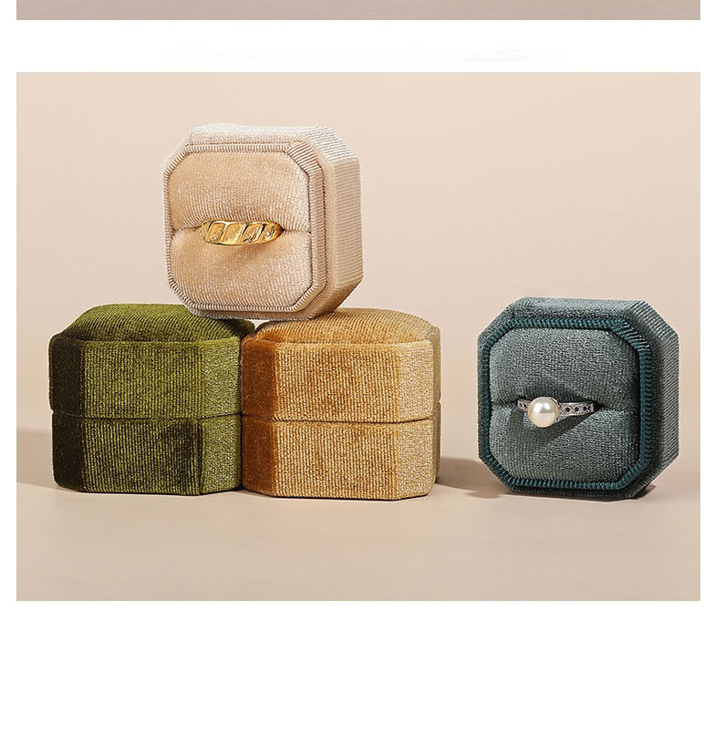 Fashion Mori Green Ring Box Octagonal Corduroy Ornament Storage Box,Jewelry Packaging & Displays