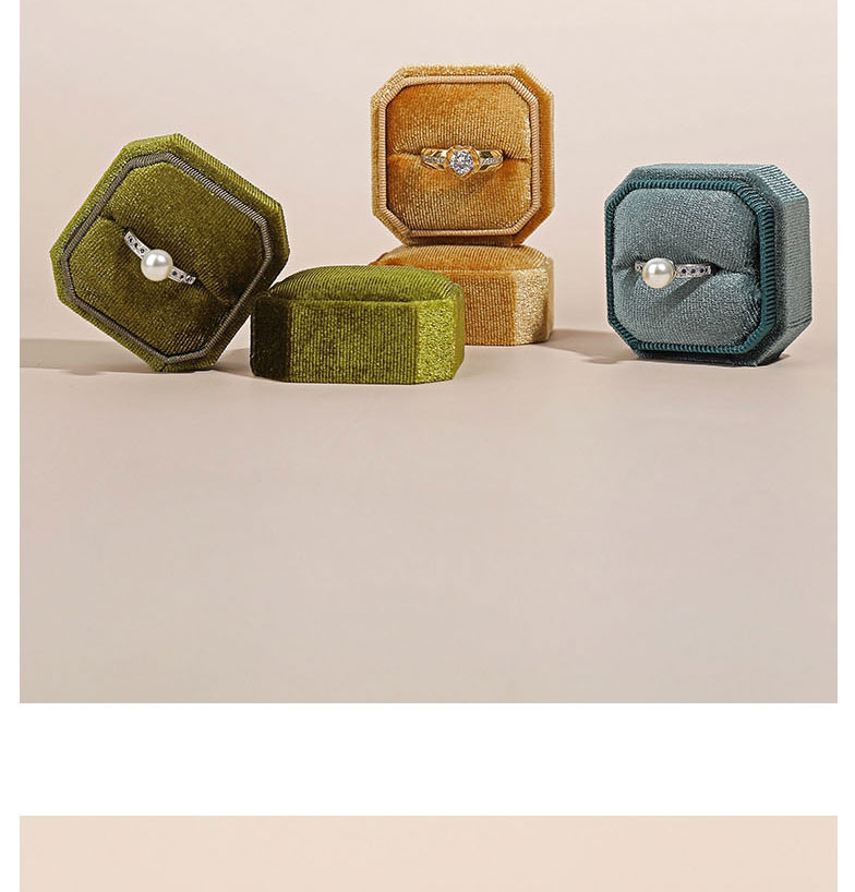 Fashion Mori Green Ring Box Octagonal Corduroy Ornament Storage Box,Jewelry Packaging & Displays
