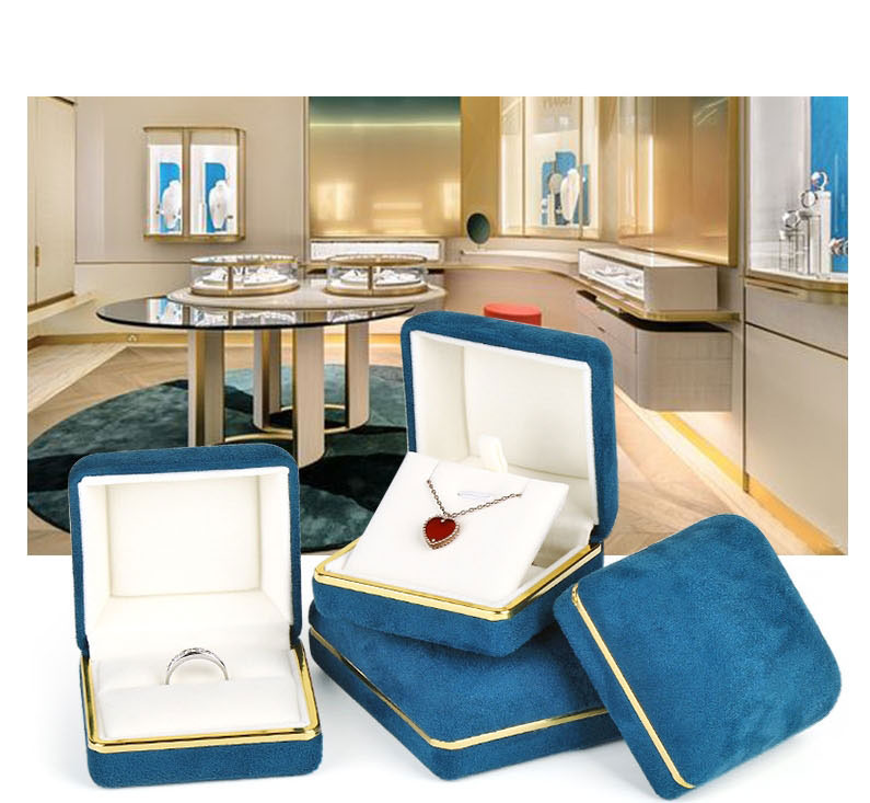 Fashion Blue Ring Box Gold Edge Flannel Yurt Jewelry Storage Box,Jewelry Packaging & Displays