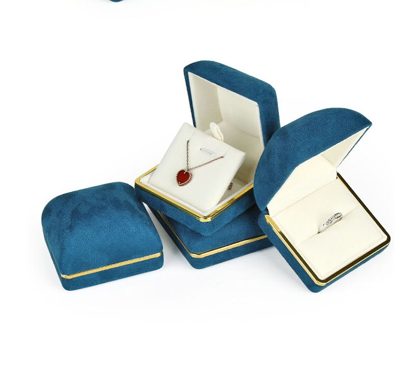 Fashion Blue Ring Box Gold Edge Flannel Yurt Jewelry Storage Box,Jewelry Packaging & Displays