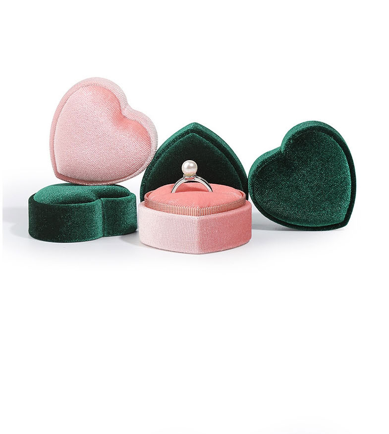 Fashion Dark Green Single Ring Box Heart Corduroy Jewelry Organizer,Jewelry Packaging & Displays
