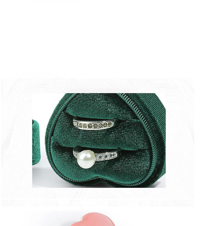 Fashion Dark Green Single Ring Box Heart Corduroy Jewelry Organizer,Jewelry Packaging & Displays