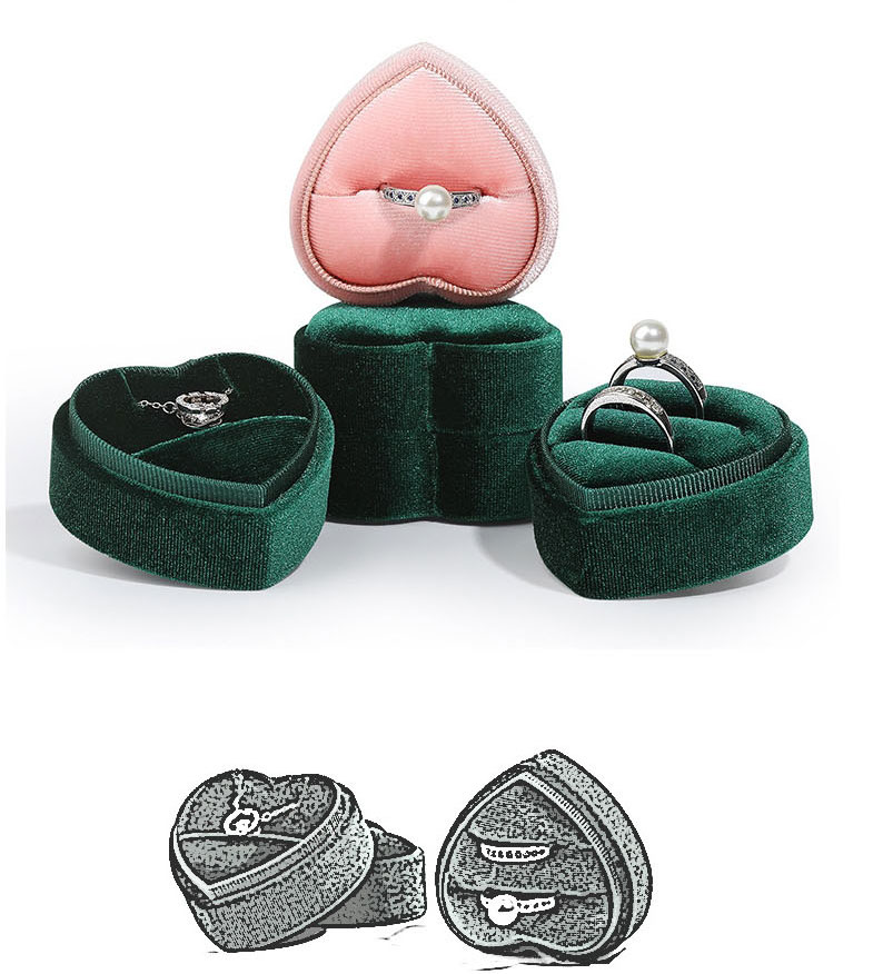 Fashion Dark Green Ring Box Heart Corduroy Jewelry Organizer,Jewelry Packaging & Displays