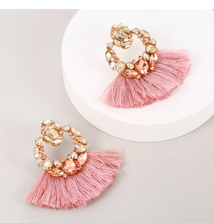 Fashion Pink Alloy Diamond Geometric Tassel Stud Earrings,Stud Earrings