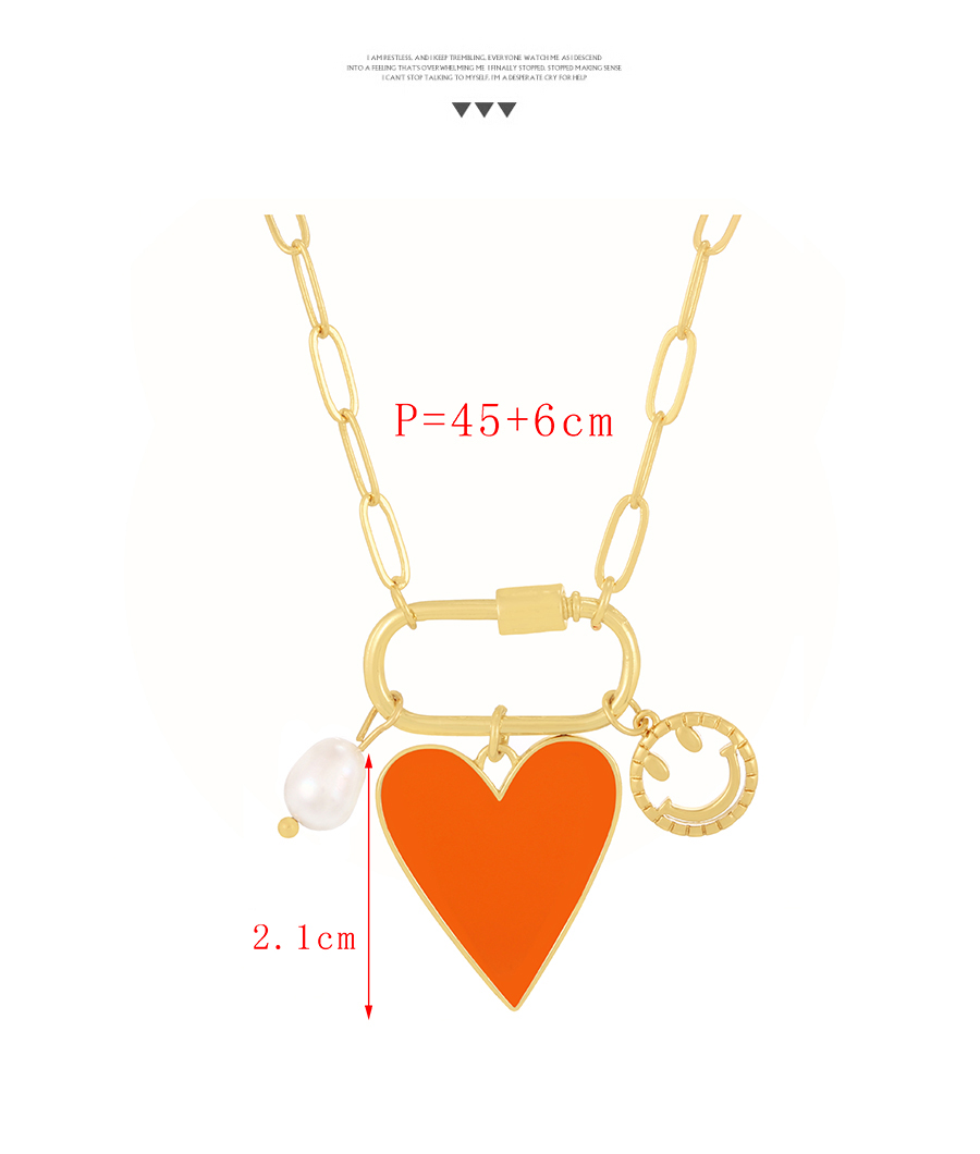 Fashion Orange Copper Drop Oil Love Pearl Smiley Paperclip Necklace,Necklaces