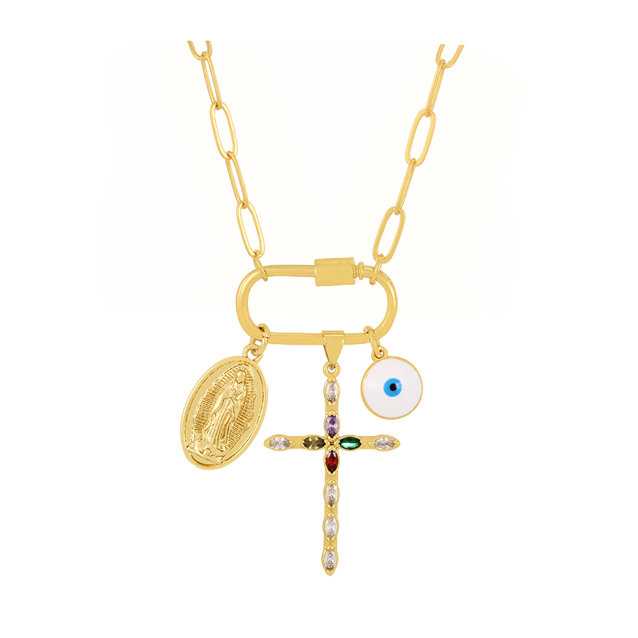 Fashion Gold-2 Bronze Zirconium Drop Oil Love Cross Letter Paper Clip Buckle Necklace,Necklaces