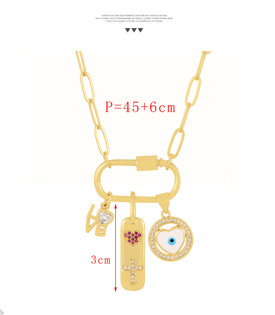 Fashion Gold-2 Bronze Zirconium Drop Oil Love Cross Letter Paper Clip Buckle Necklace,Necklaces