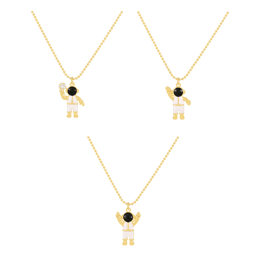 Fashion Gold-3 Bronze Zirconium Drip Oil Astronaut Necklace,Necklaces