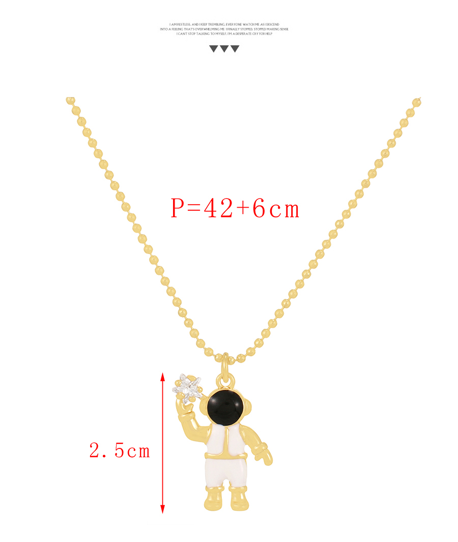 Fashion Gold-3 Bronze Zirconium Drip Oil Astronaut Necklace,Necklaces