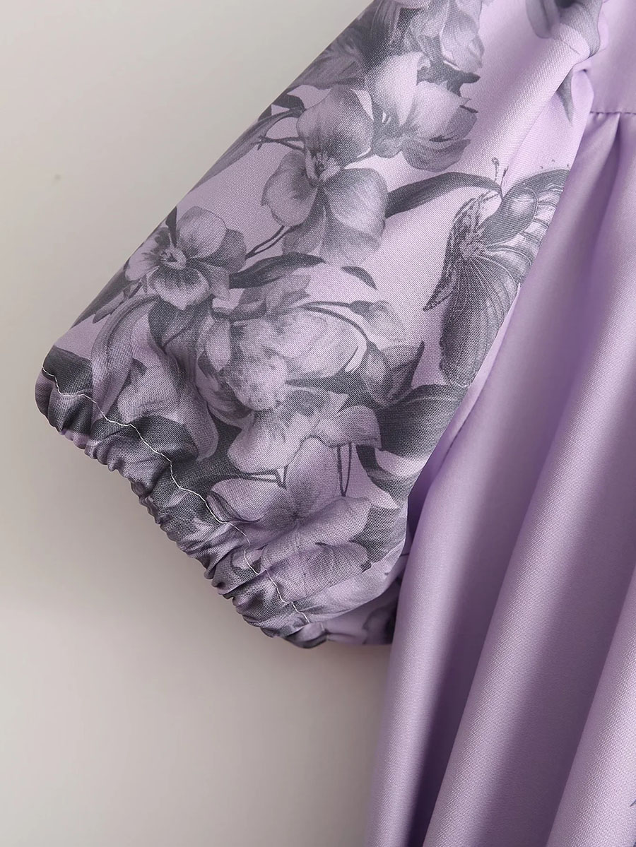 Fashion Purple Printed Lace-up Dress,Mini & Short Dresses