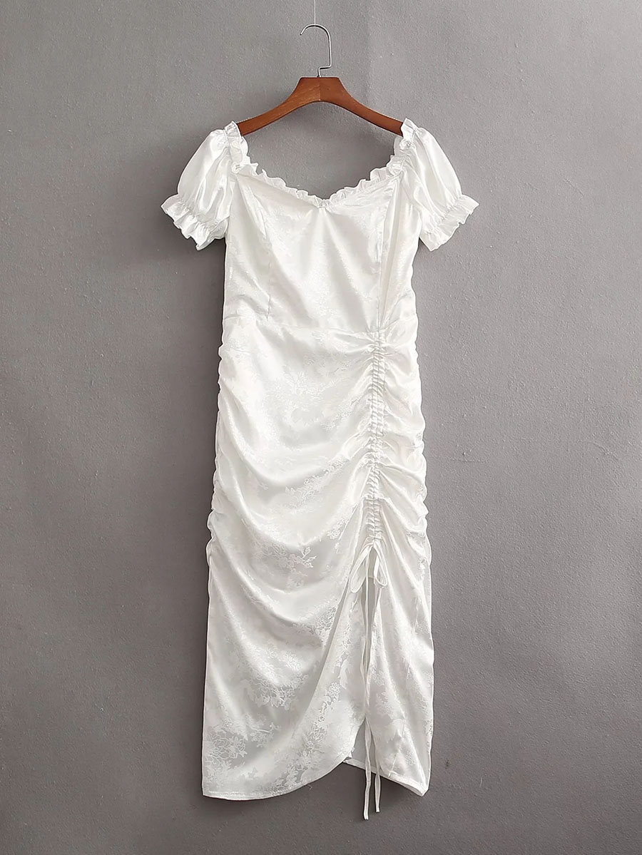 Fashion White Lace Drawstring Dress,Long Dress