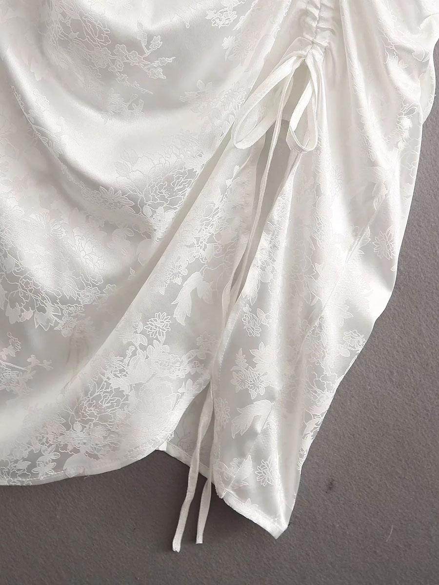 Fashion White Lace Drawstring Dress,Long Dress