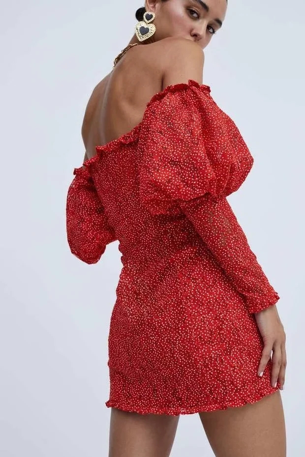 Fashion Red Printed Lapel Dress,Mini & Short Dresses
