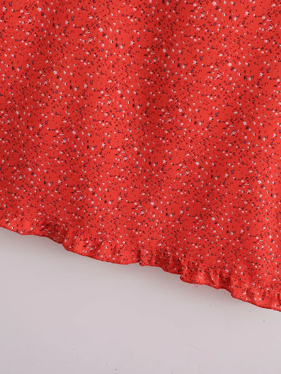 Fashion Red Printed Lapel Dress,Mini & Short Dresses