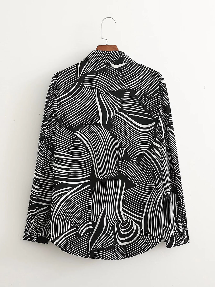 Fashion Black Zebra-print Button-up Shirt,Tank Tops & Camis
